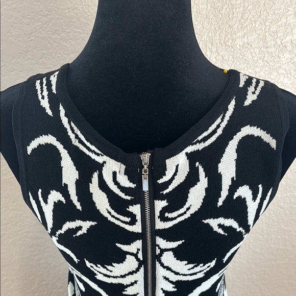 Red by Saks Fifth Avenue Elegant Black and White Patterned Drop Waist Dress - Picture 7 of 11